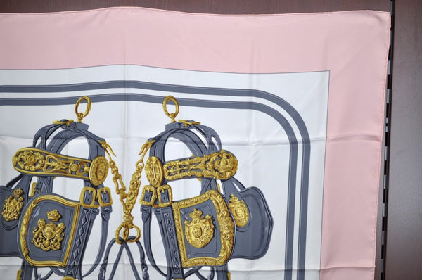 Authentic HERMES Carre 90 Scarf "BRIDES de GALA par" Silk Pink K6119