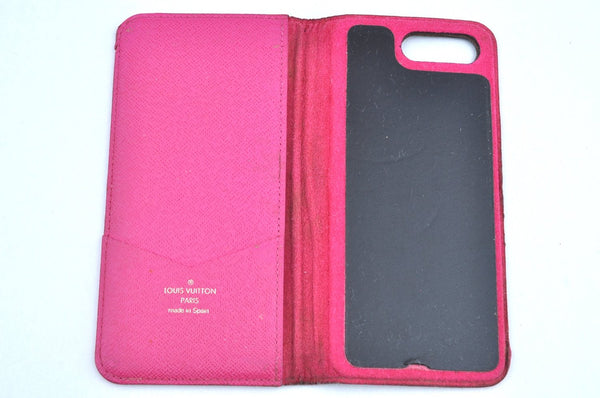 Authentic Louis Vuitton Monogram Folio Iphone 8+ Case Pink M63401 LV K6156