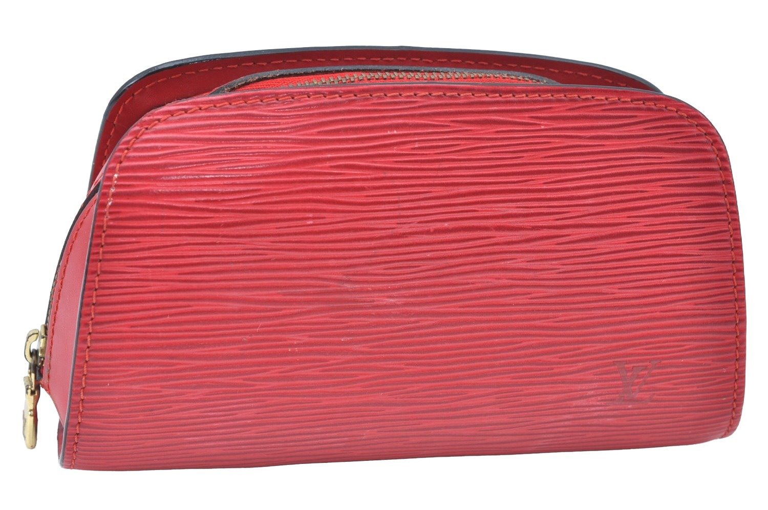 Authentic Louis Vuitton Epi Dauphine Cosmetic Pouch Red M48447 LV K6163