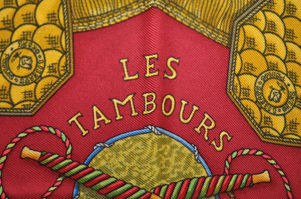 Authentic HERMES Carre 90 Scarf "LES TAMBOURS" Silk Blue K6172