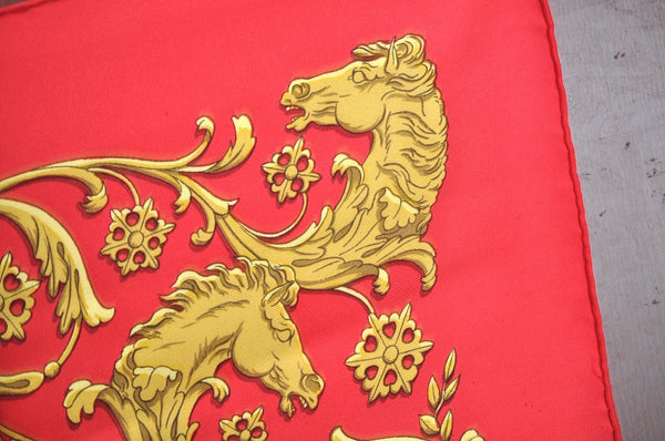 Authentic HERMES Carre 90 Scarf "LA PROMENADE DE LONGCHAMPS" Silk Red K6176