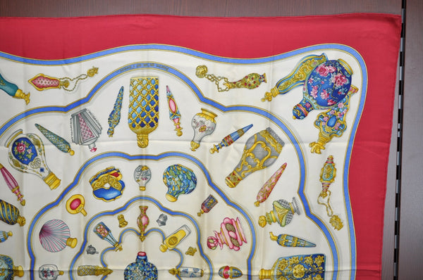 Authentic HERMES Carre 90 Scarf "Qu' importe le flacon" Silk Red K6177