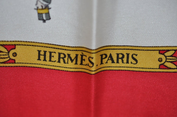 Authentic HERMES Carre 90 Scarf "LA PROMENADE DE LONGCHAMPS" Silk Red K6179