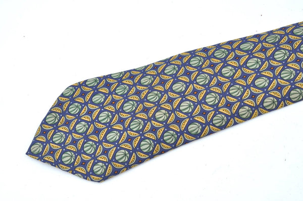 Authentic HERMES Tie Necktie Watermelon Pattern Silk 7658TA Navy Green K6181