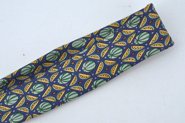 Authentic HERMES Tie Necktie Watermelon Pattern Silk 7658TA Navy Green K6181