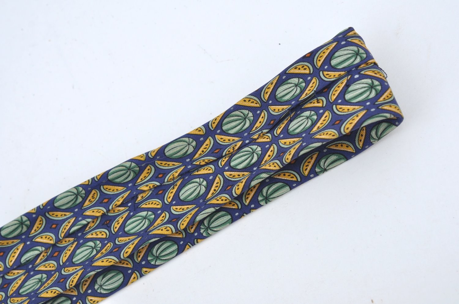 Authentic HERMES Tie Necktie Watermelon Pattern Silk 7658TA Navy Green K6181