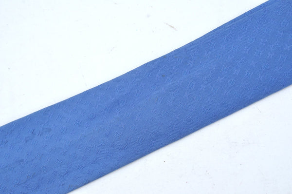 Authentic Louis Vuitton Monogram Cravat Necktie Tie Silk Blue LV K6183