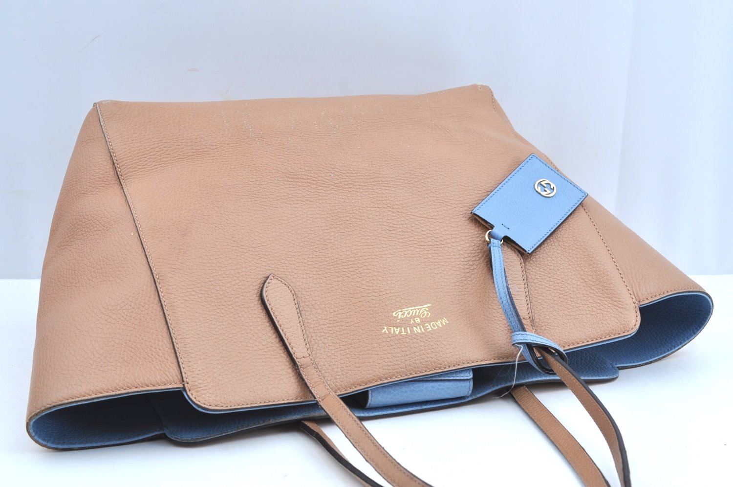 Authentic GUCCI Vintage Swing Large Shoulder Tote Bag Leather 354397 Beige K6223