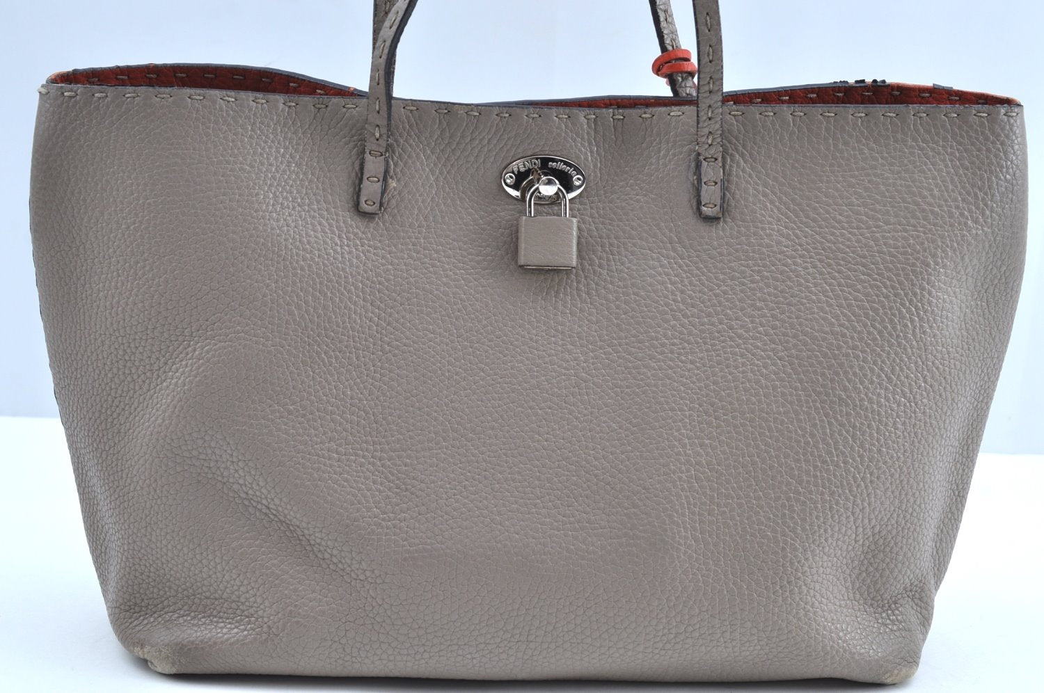 Authentic FENDI Selleria Vintage Shoulder Tote Bag Leather Gray K6275
