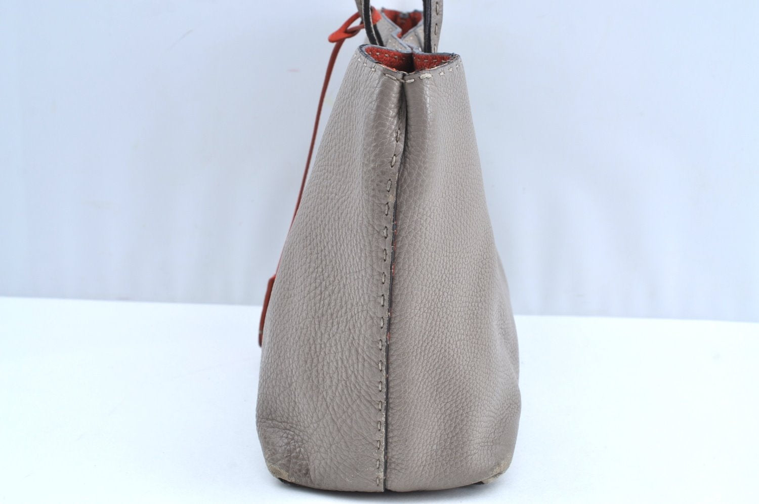 Authentic FENDI Selleria Vintage Shoulder Tote Bag Leather Gray K6275