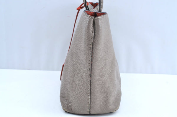 Authentic FENDI Selleria Vintage Shoulder Tote Bag Leather Gray K6275
