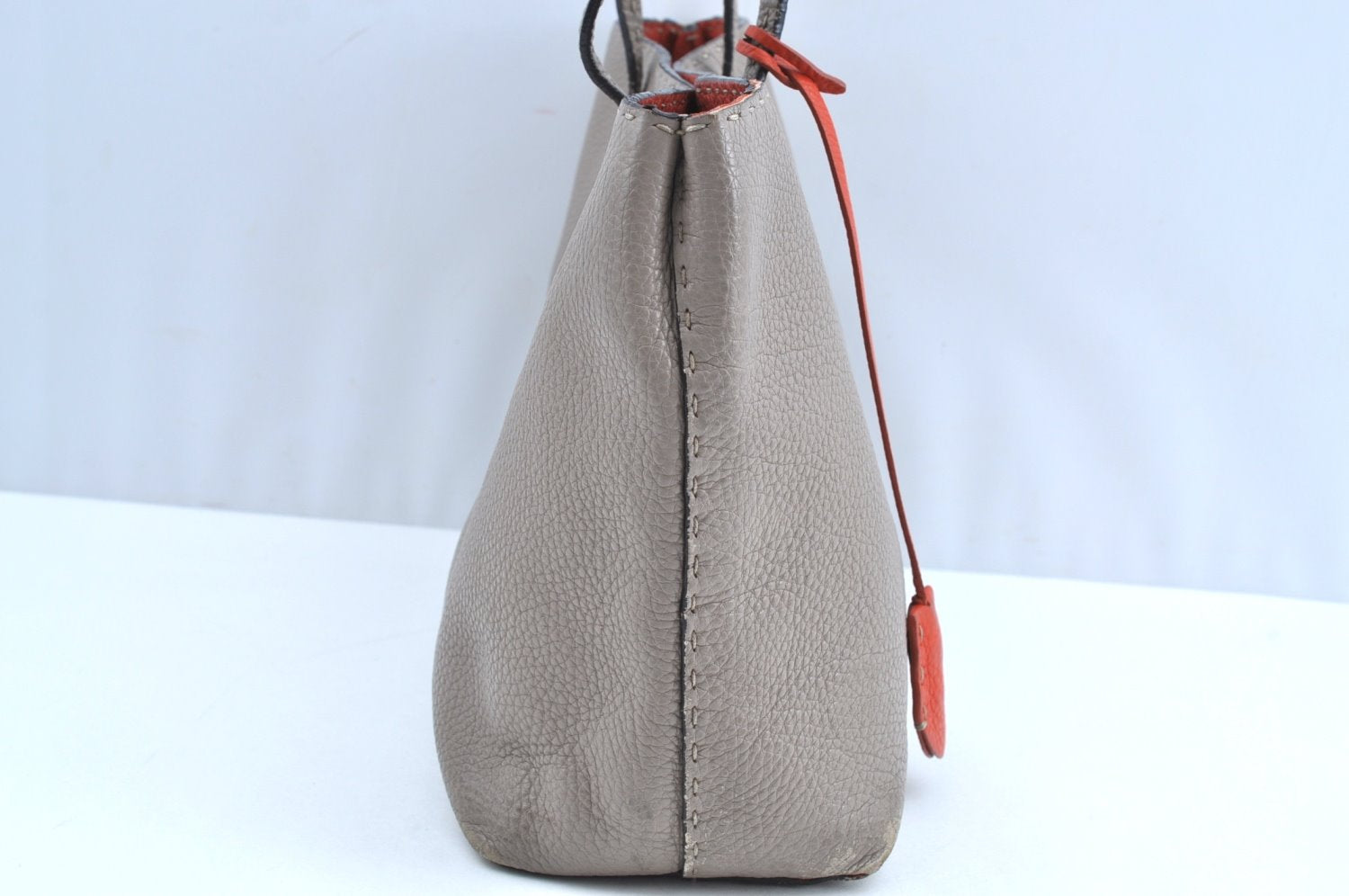 Authentic FENDI Selleria Vintage Shoulder Tote Bag Leather Gray K6275