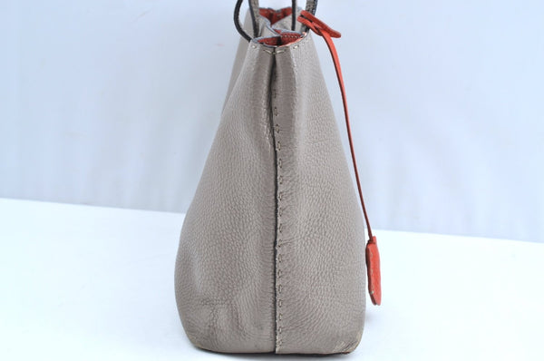 Authentic FENDI Selleria Vintage Shoulder Tote Bag Leather Gray K6275