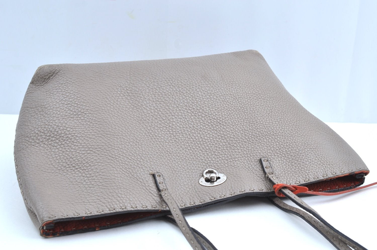 Authentic FENDI Selleria Vintage Shoulder Tote Bag Leather Gray K6275