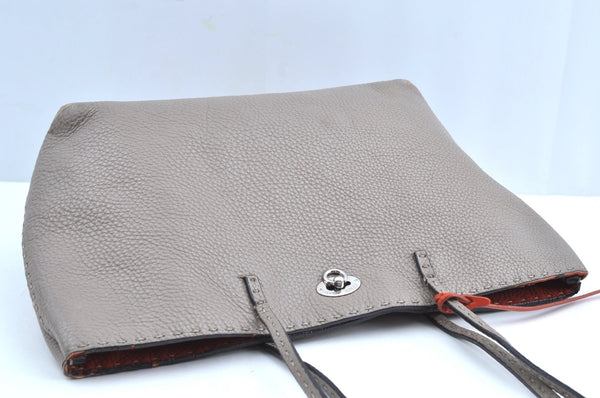 Authentic FENDI Selleria Vintage Shoulder Tote Bag Leather Gray K6275