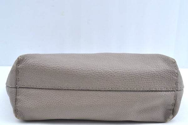 Authentic FENDI Selleria Vintage Shoulder Tote Bag Leather Gray K6275
