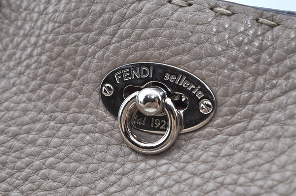 Authentic FENDI Selleria Vintage Shoulder Tote Bag Leather Gray K6275