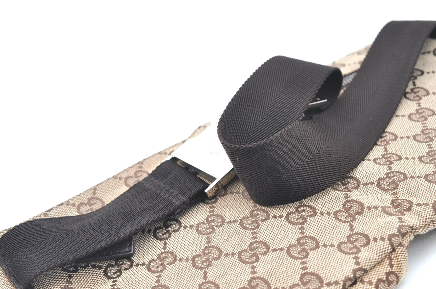 Authentic GUCCI Vintage Waist Body Bag Purse GG Canvas Leather 28566 Brown K6276