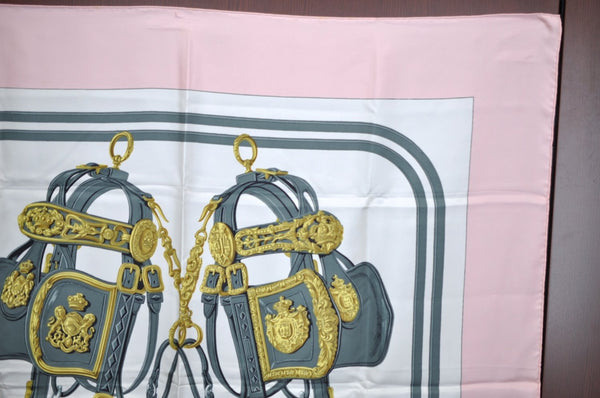 Authentic HERMES Carre 90 Scarf "BRIDES de GALA par" Silk Pink K6298