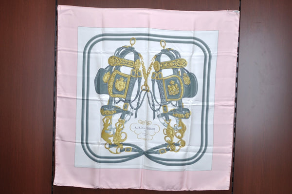 Authentic HERMES Carre 90 Scarf "BRIDES de GALA par" Silk Pink K6298