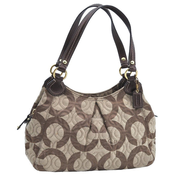 Authentic COACH Madison Dotted Op Art Sophia Canvas Leather Hand Bag Brown K6349