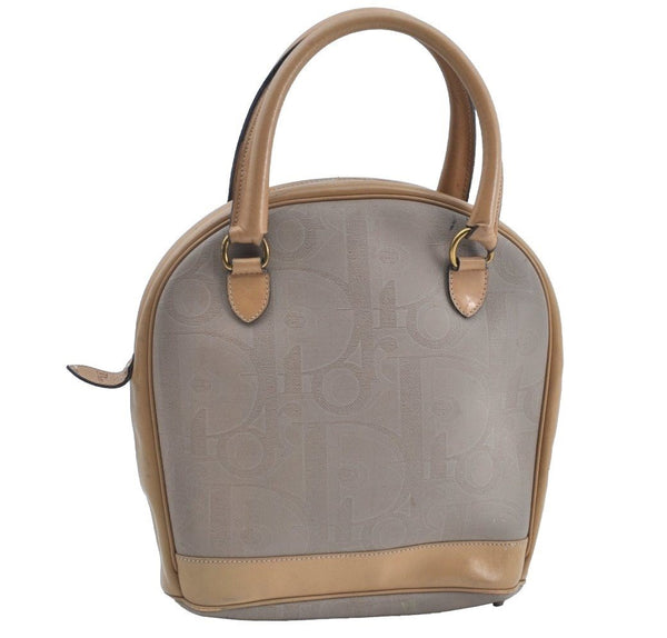 Authentic Christian Dior Vintage Trotter Tote Hand Bag PVC Leather Beige K6400