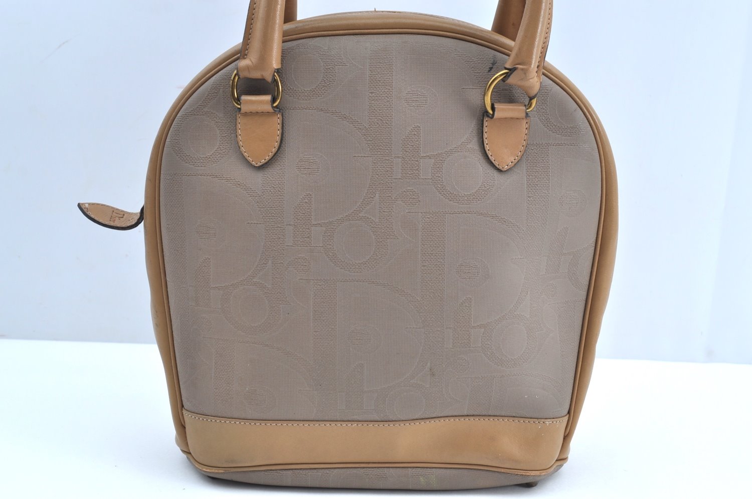 Authentic Christian Dior Vintage Trotter Tote Hand Bag PVC Leather Beige K6400