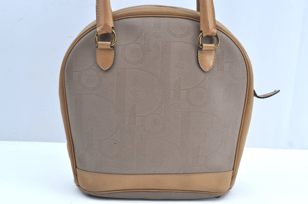 Authentic Christian Dior Vintage Trotter Tote Hand Bag PVC Leather Beige K6400