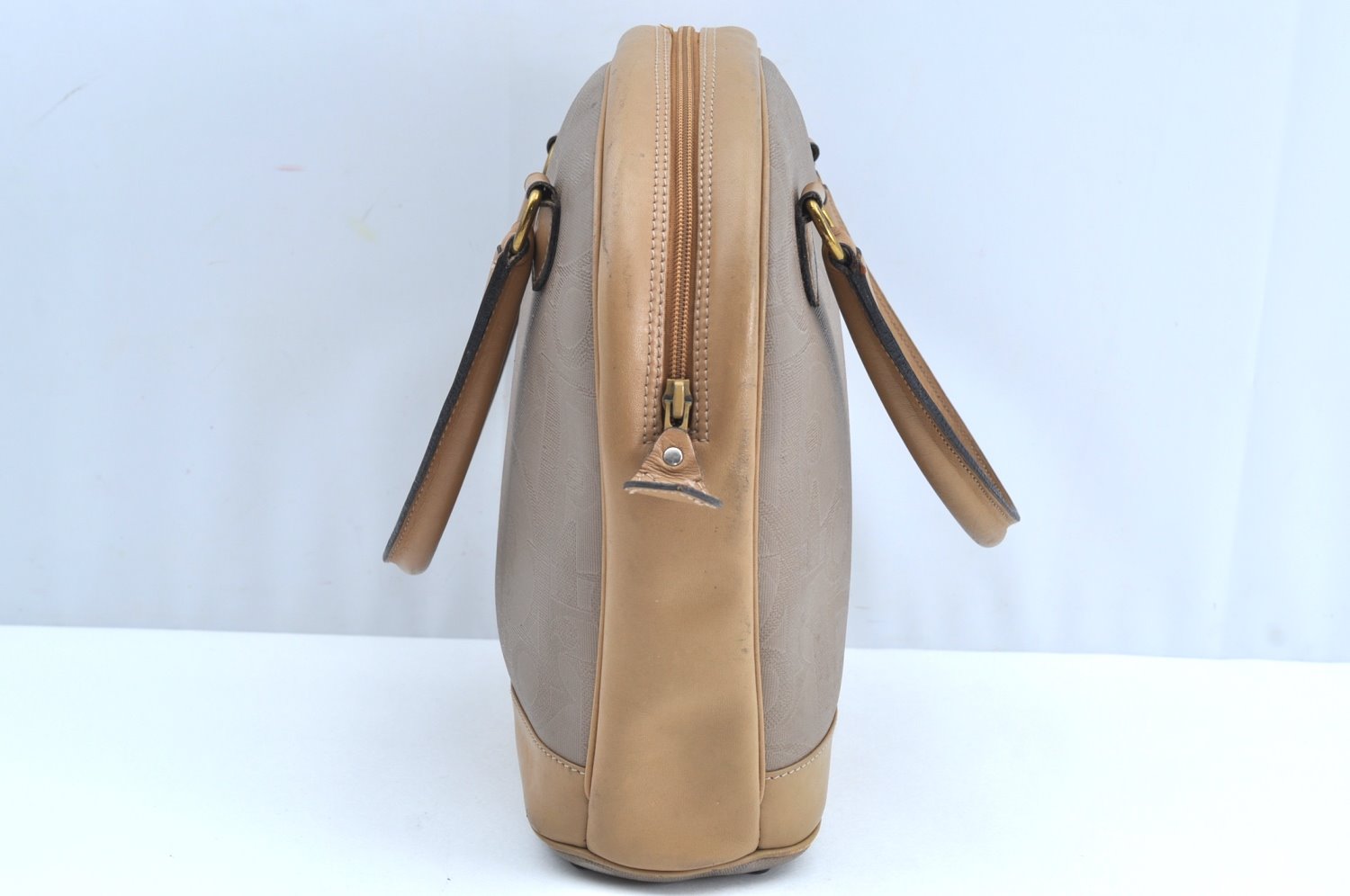 Authentic Christian Dior Vintage Trotter Tote Hand Bag PVC Leather Beige K6400