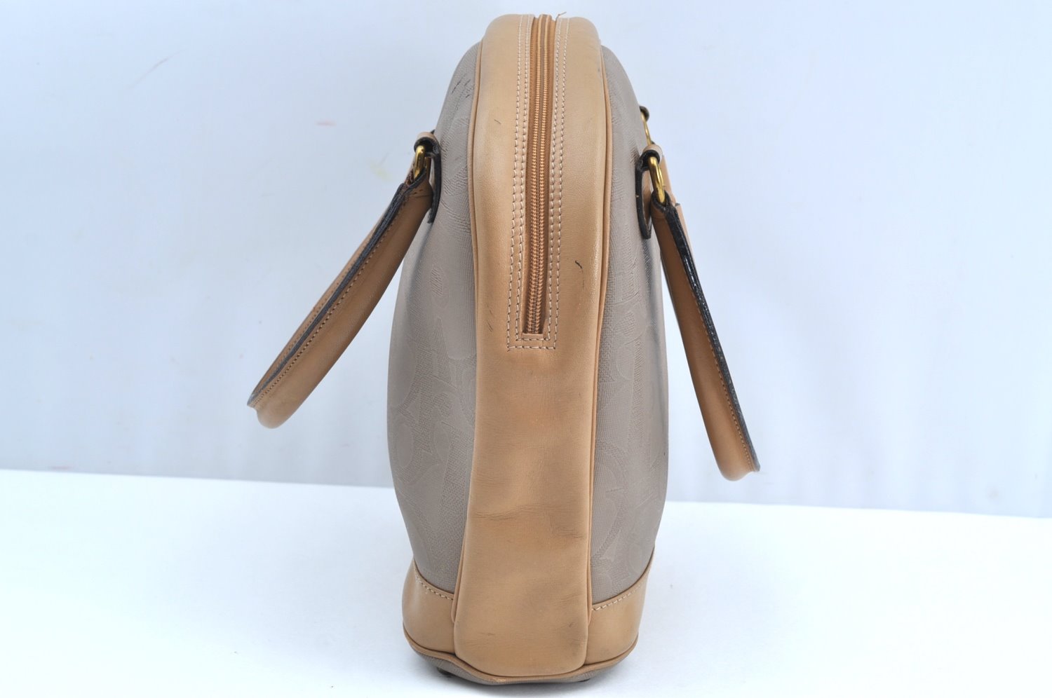 Authentic Christian Dior Vintage Trotter Tote Hand Bag PVC Leather Beige K6400