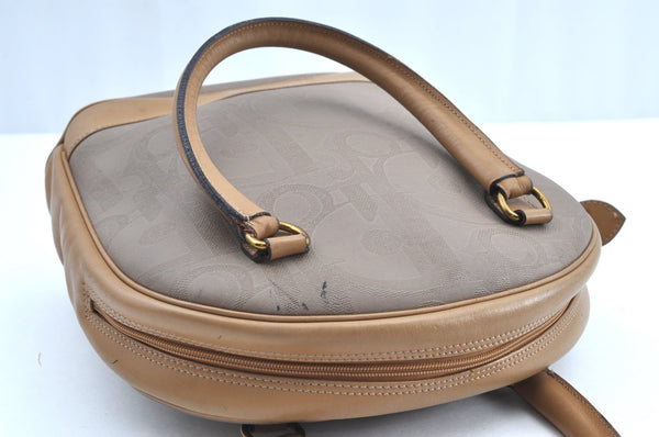 Authentic Christian Dior Vintage Trotter Tote Hand Bag PVC Leather Beige K6400