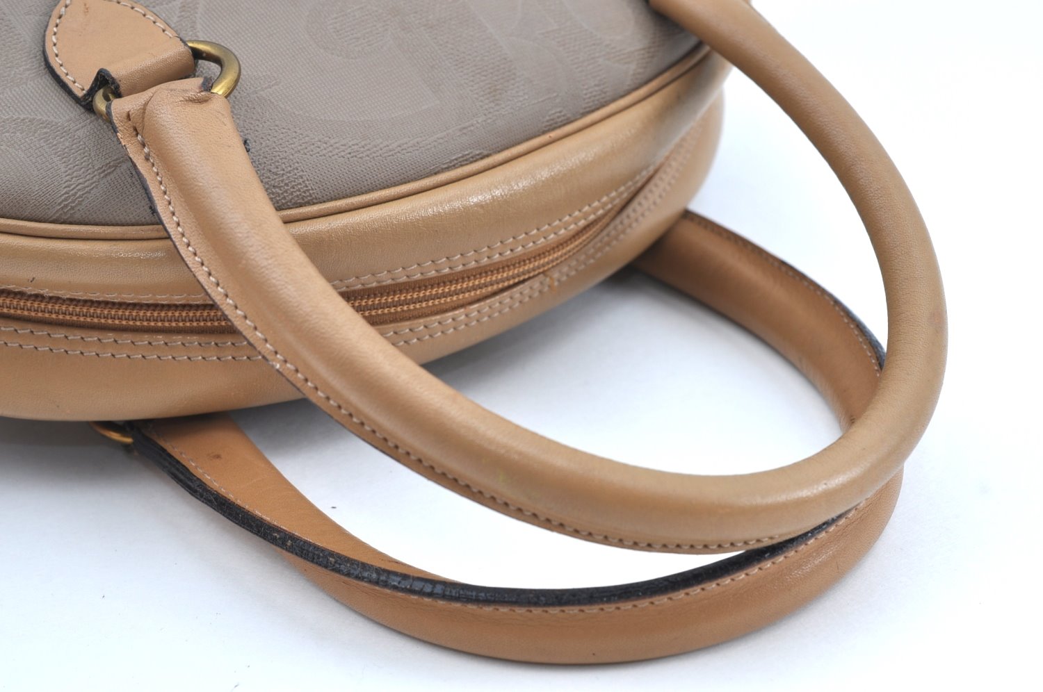 Authentic Christian Dior Vintage Trotter Tote Hand Bag PVC Leather Beige K6400