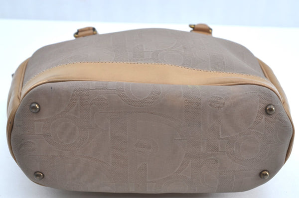 Authentic Christian Dior Vintage Trotter Tote Hand Bag PVC Leather Beige K6400