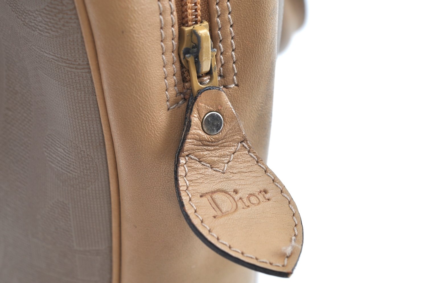 Authentic Christian Dior Vintage Trotter Tote Hand Bag PVC Leather Beige K6400