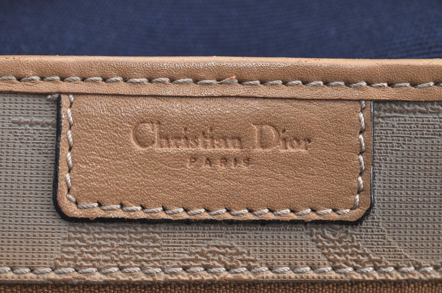 Authentic Christian Dior Vintage Trotter Tote Hand Bag PVC Leather Beige K6400