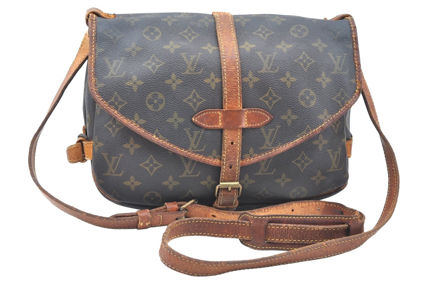 Authentic Louis Vuitton Monogram Saumur 30 Shoulder Cross Bag M42256 LV K6401