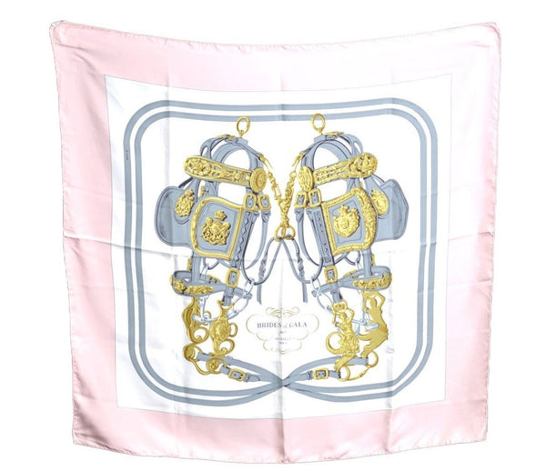 Authentic HERMES Carre 90 Scarf "BRIDES de GALA par" Silk Pink K6432