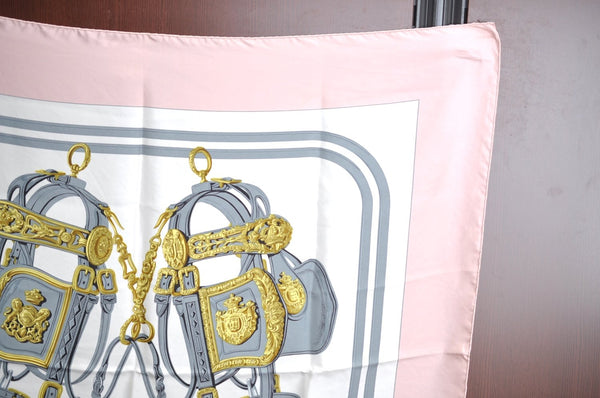 Authentic HERMES Carre 90 Scarf "BRIDES de GALA par" Silk Pink K6432