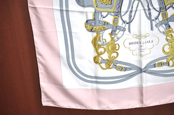 Authentic HERMES Carre 90 Scarf "BRIDES de GALA par" Silk Pink K6432