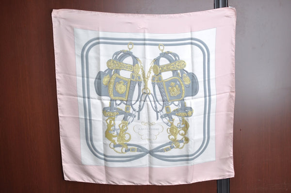 Authentic HERMES Carre 90 Scarf "BRIDES de GALA par" Silk Pink K6432