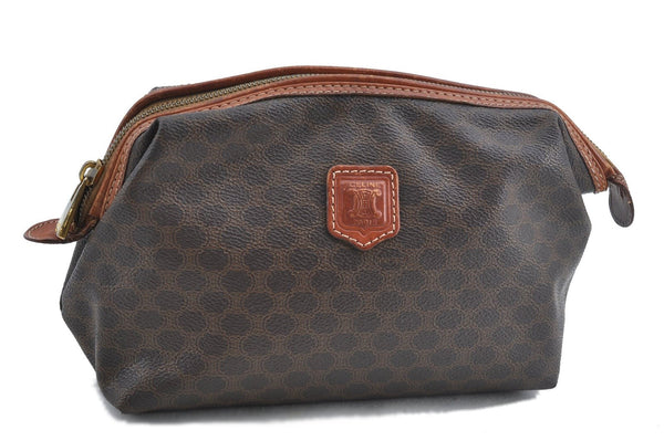 Authentic CELINE Macadam Blason Clutch Hand Bag Pouch PVC Leather Brown H6641