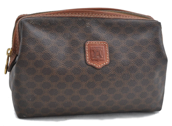 Authentic CELINE Macadam Blason Clutch Hand Bag Pouch PVC Leather Brown H6644
