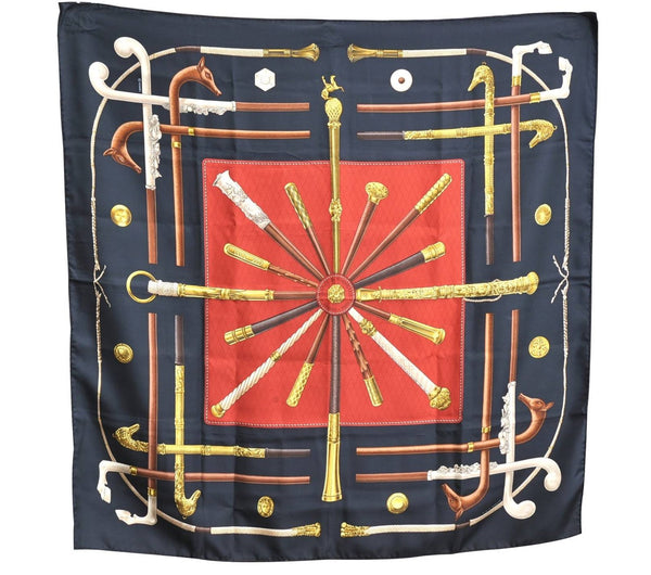 Authentic HERMES Carre 90 Scarf "CANNES & POMMEAUX" Silk Black H6657