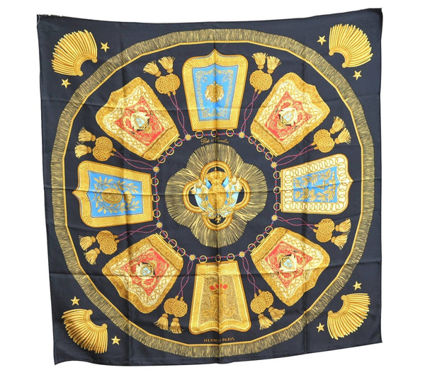 Authentic HERMES Carre 90 Scarf "Poste et Cavalerie" Silk Black H6661