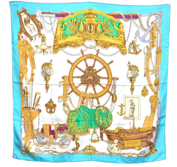 Authentic HERMES Carre 90 Scarf "BRIDES de GALA par" Silk Light Blue H6744